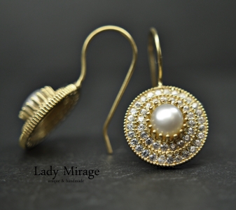 Preview: 925 Silber Echte Perlen Ohrringe - Zirkonia - 14k Gold - Brautschmuck - Perlenschmuck set Schmucksets für Hochzeiten - Handmade Geschenkidee